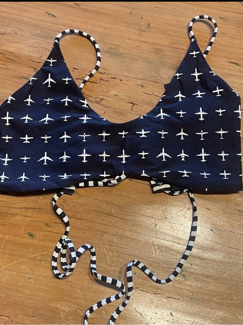 Boys + Arrows Navy and White Plane-Print Bikini Top